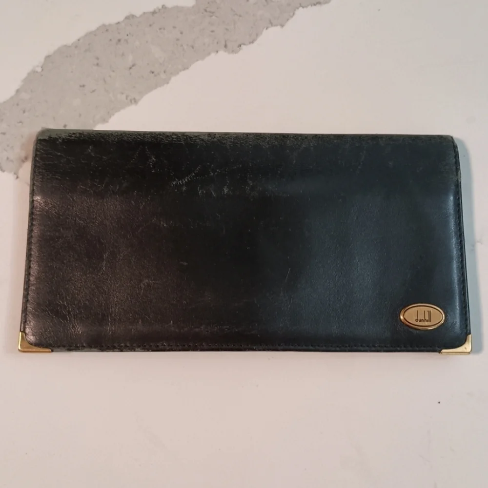Dunhill Long Wallet Black Gold leather Mens Authentic